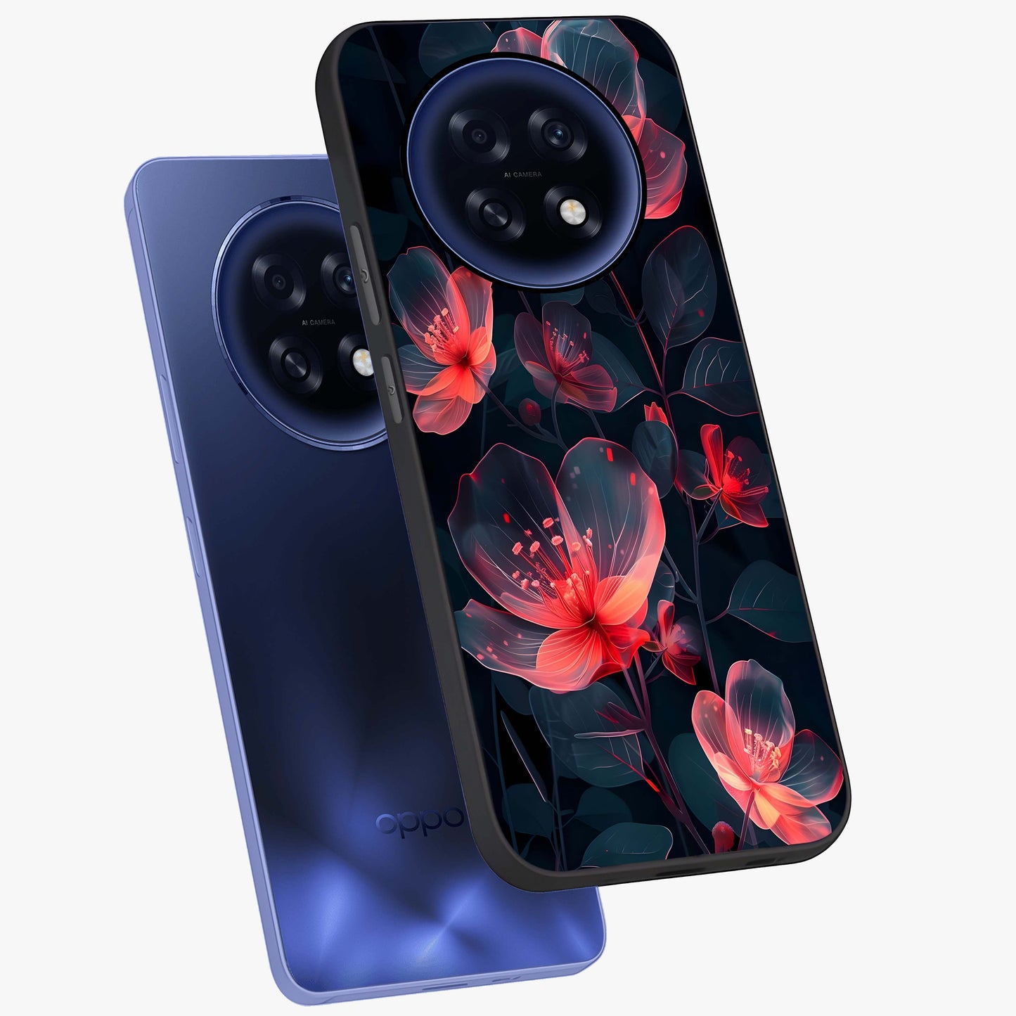 Dark Shade of Flower Glass Case displayed in angled mockup highlighting moody floral illustration with aesthetic dark tones.
