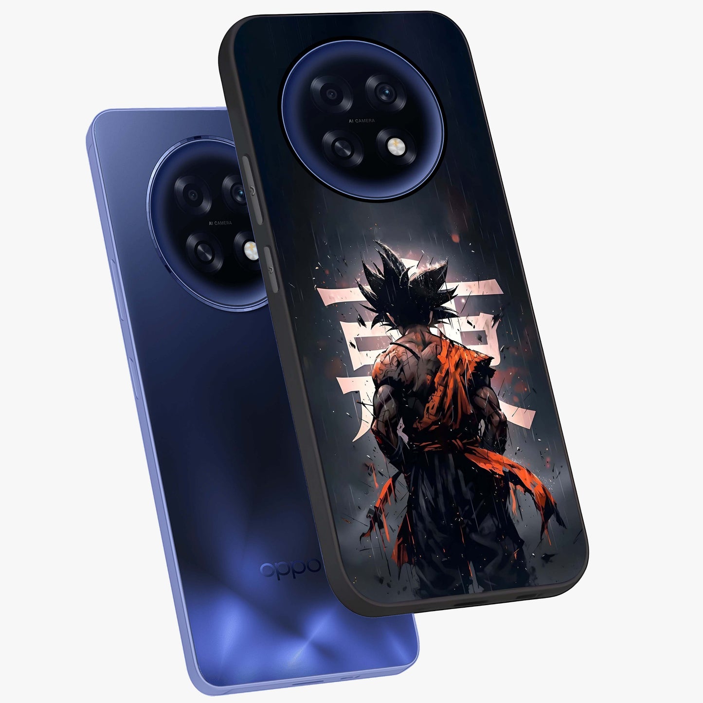 Dark Warrior In Rain Glass Case displayed in angled mockup highlighting dramatic warrior illustration with dark rain aesthetic.