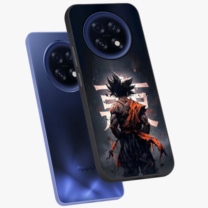 Dark Warrior In Rain Glass Case displayed in angled mockup highlighting dramatic warrior illustration with dark rain aesthetic.