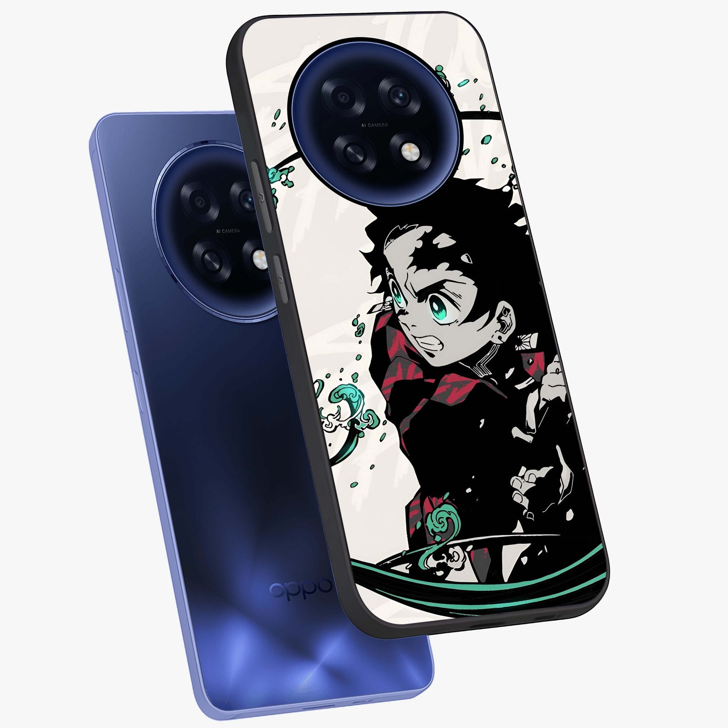 Demon Slayer Glass Case displayed in angled mockup highlighting dramatic anime character design with action aesthetic.