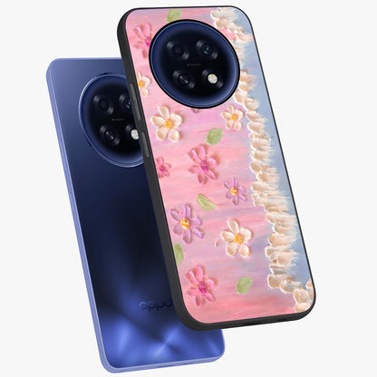 Dreamy Painted Garden Glass Case displayed in angled mockup highlighting colorful garden illustration with dreamy aesthetic style.