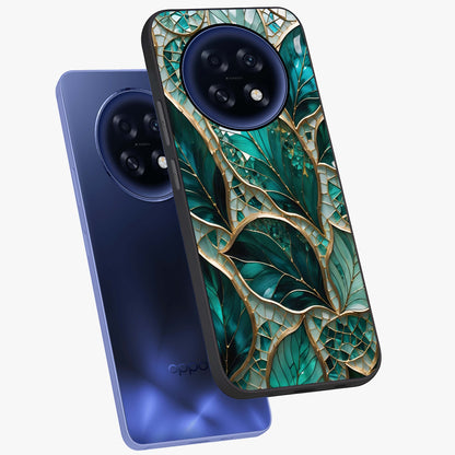 Emerald Leaf Glass Glass Case displayed in angled mockup highlighting botanical leaf illustration with elegant natural aesthetic.