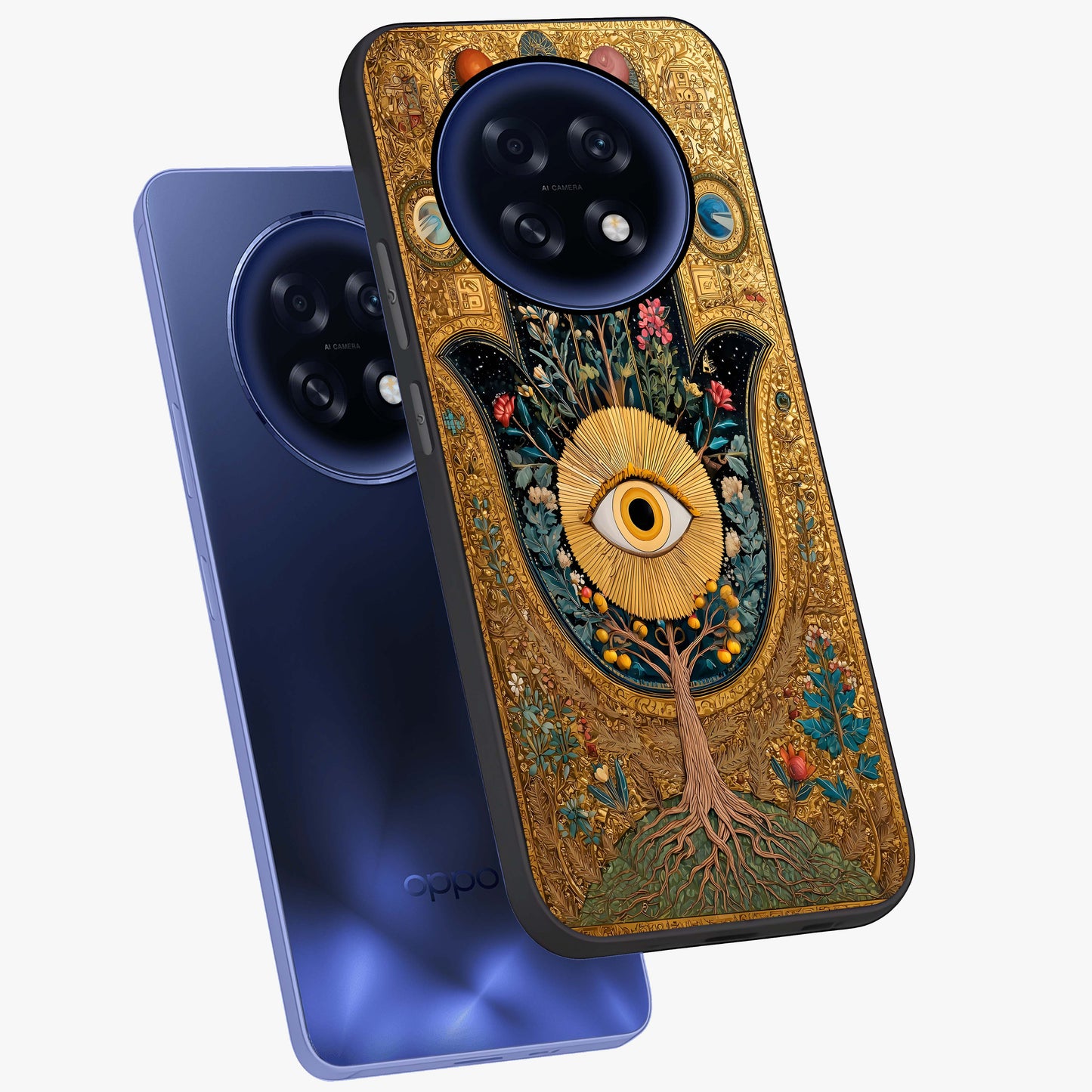 Ethereal Evil Eye Glass Case displayed in angled mockup highlighting protective evil eye symbol with spiritual aesthetic design.