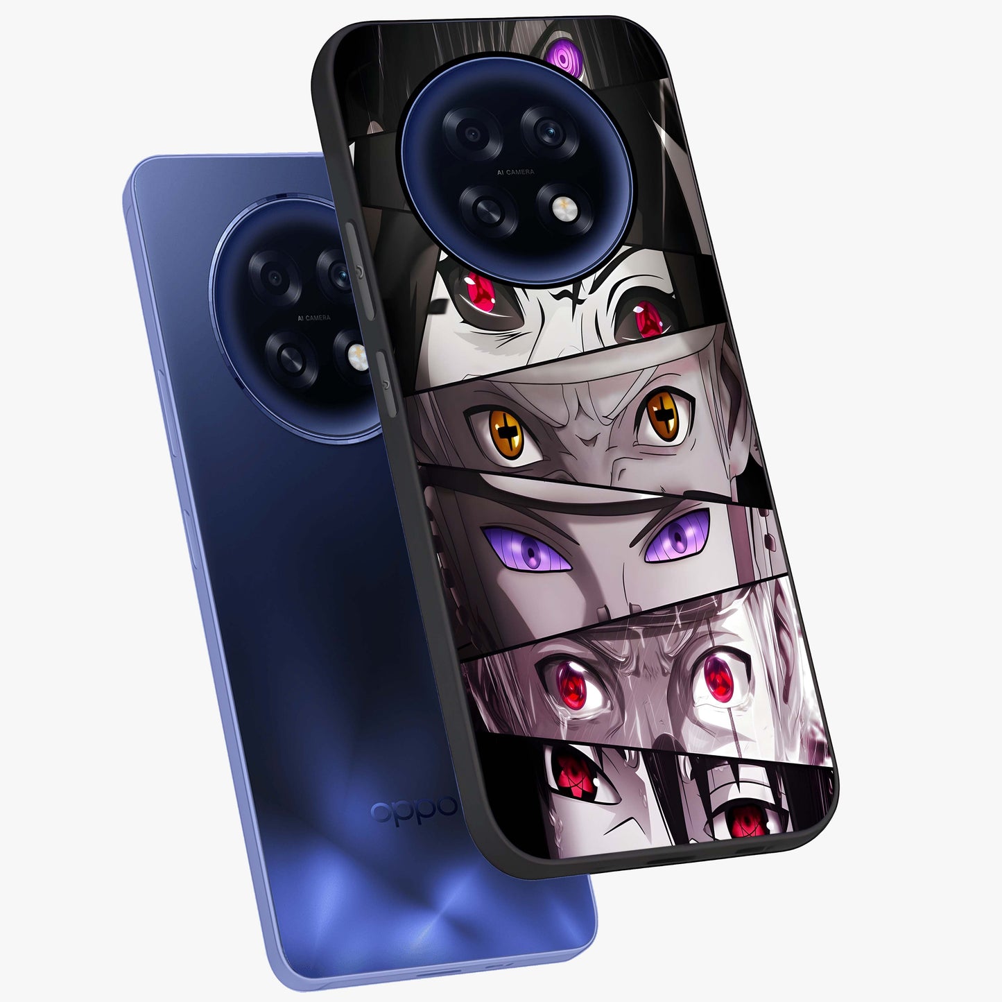 Eyes of Destiny Glass Case displayed in angled mockup highlighting bold eye illustration with mystical aesthetic style.