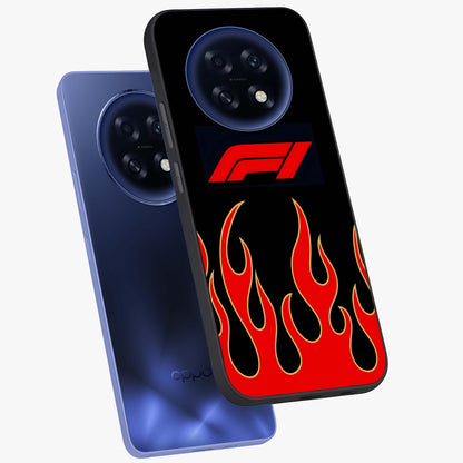 Fire F11 Glass Case displayed in angled mockup highlighting bold fire inspired graphic with energetic aesthetic style.