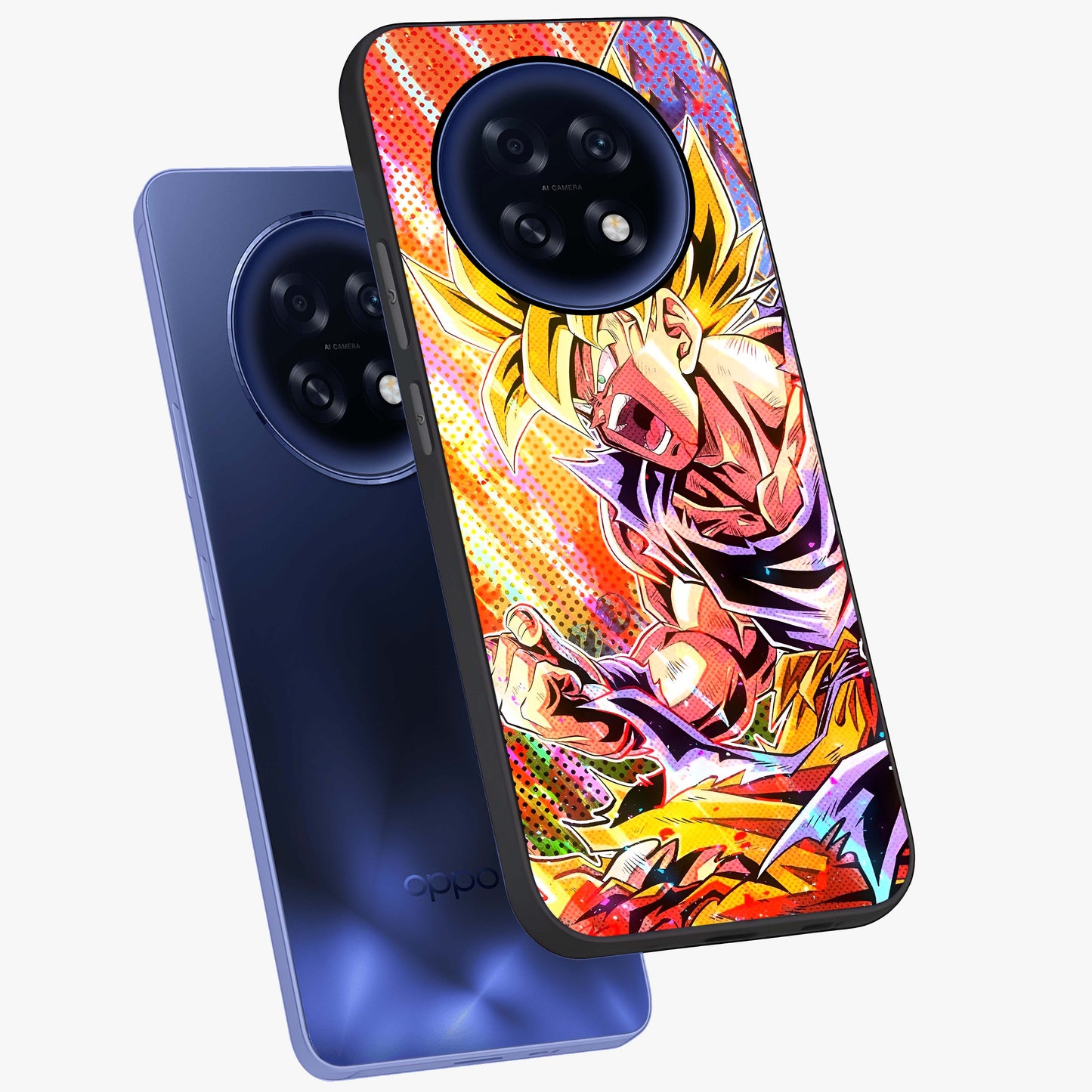Firing Goku Glass Case displayed in angled mockup highlighting dynamic anime character design with action aesthetic.