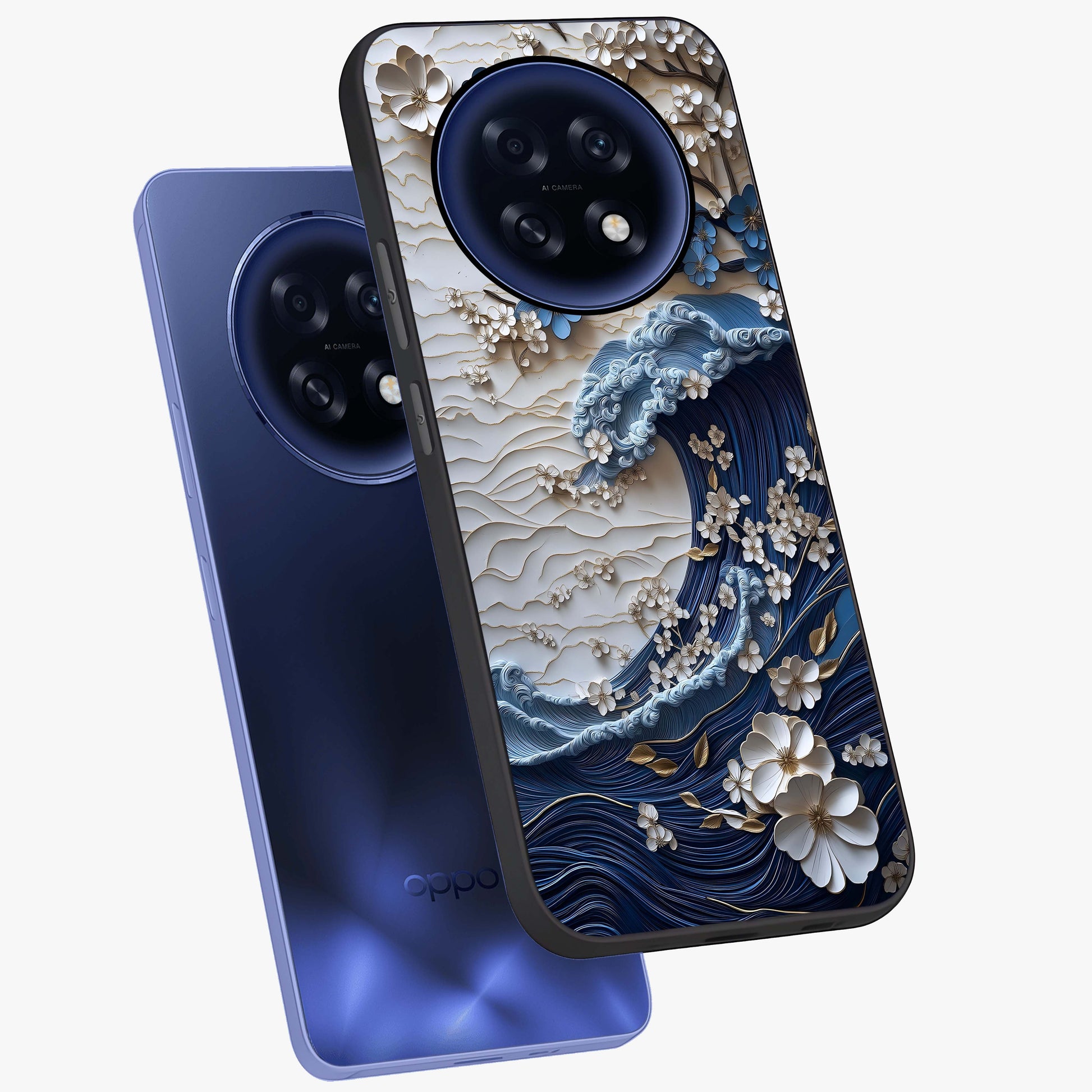 Floral Wave Origami Glass Case displayed in angled mockup highlighting geometric origami flower design with modern aesthetic style.