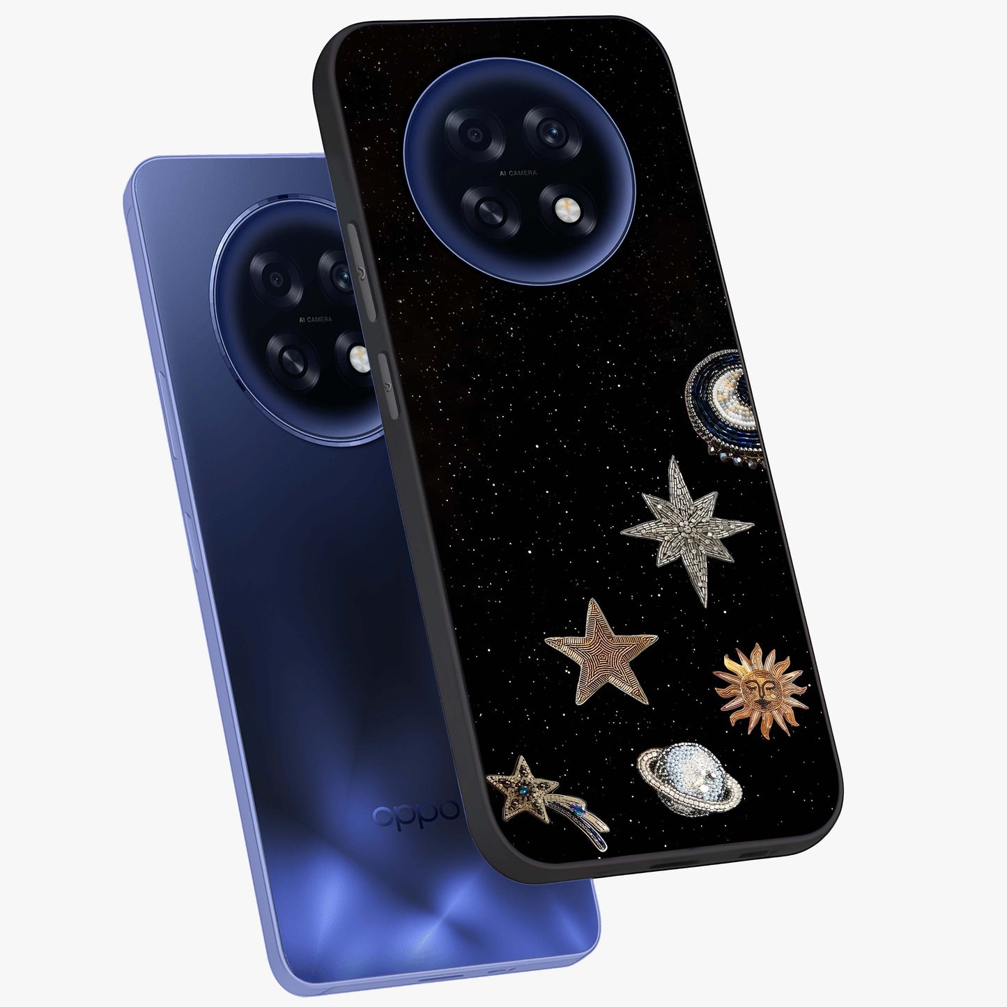 Galactic Charm Glow Glass Case displayed in angled mockup highlighting luminous galaxy inspired design with dreamy aesthetic.