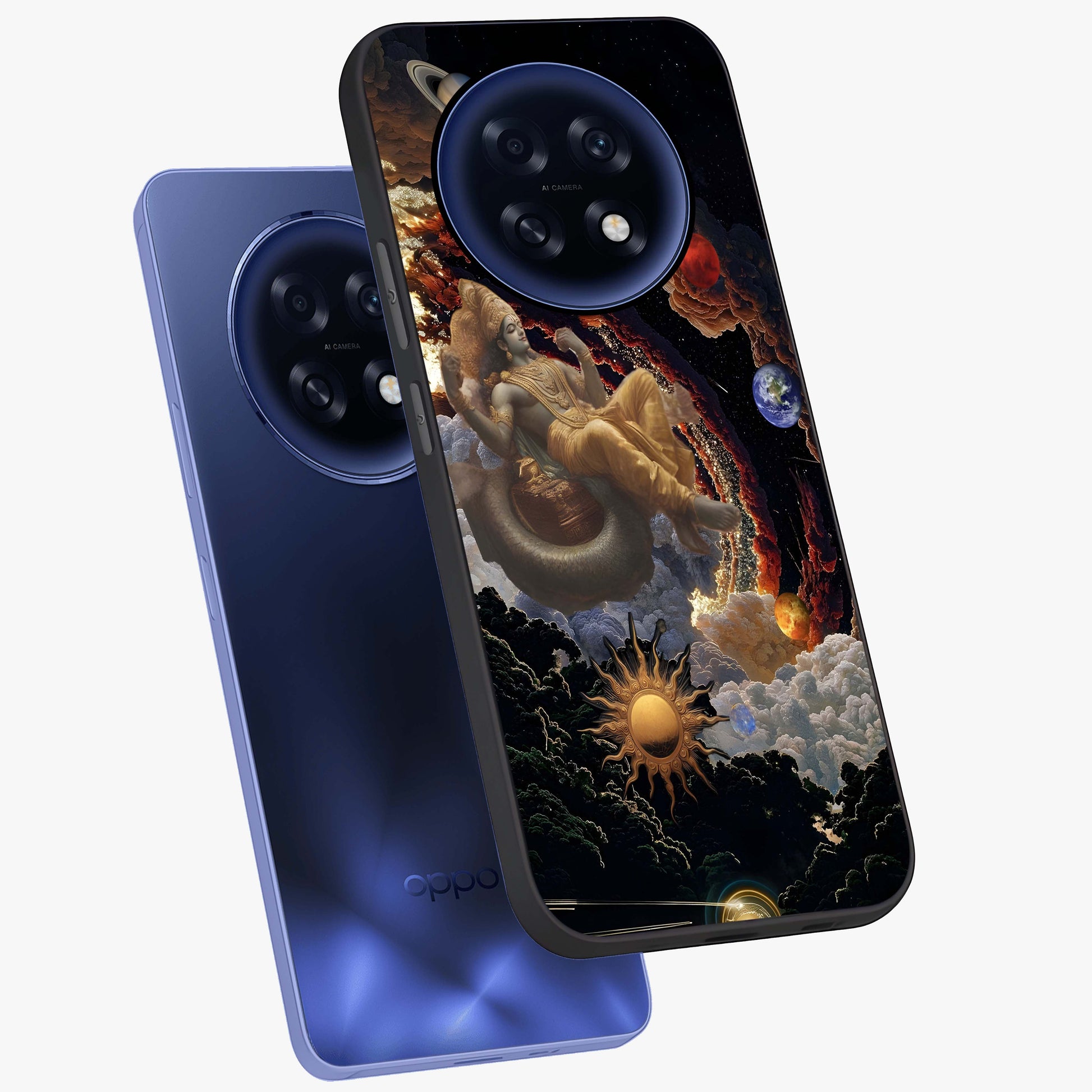 Galactic Divine God Glass Case displayed in angled mockup highlighting powerful celestial deity illustration with galactic aesthetic.