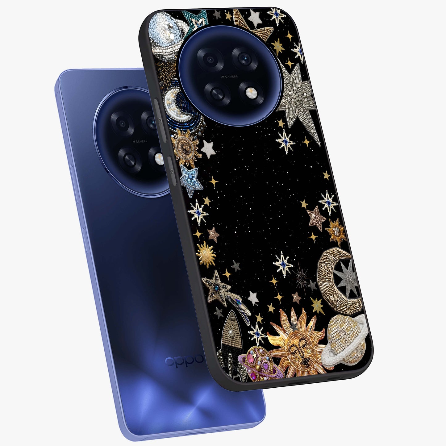 Galactic Jewel Stars Glass Case displayed in angled mockup highlighting shining celestial star design with cosmic aesthetic style.