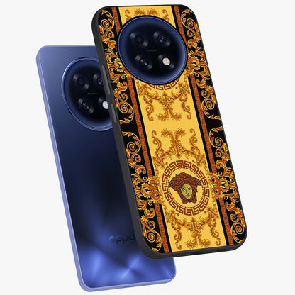 Golden Lotus Glow Glass Case displayed in angled mockup highlighting radiant lotus illustration with spiritual aesthetic.