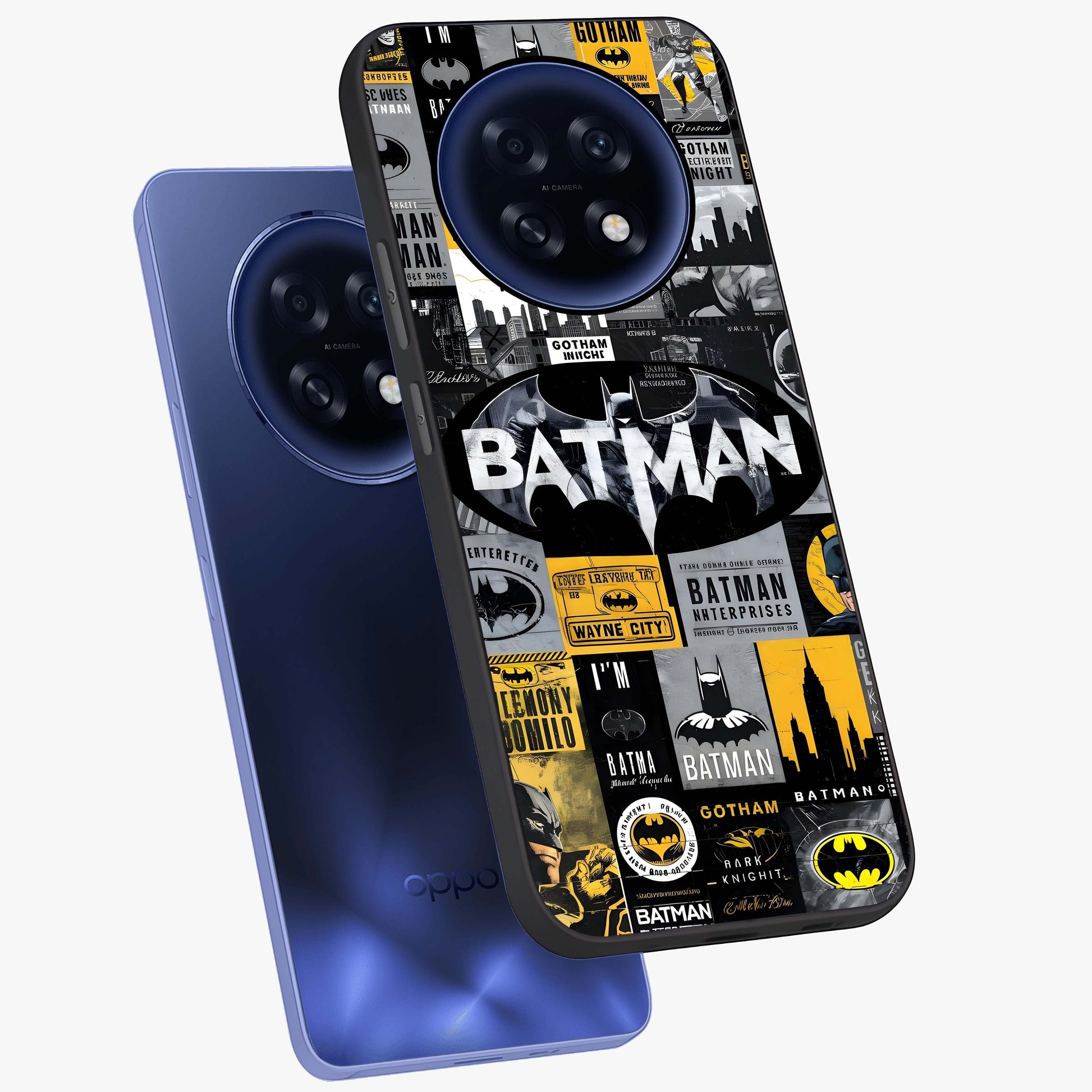 Knight Gotham Rise Glass Case displayed in angled mockup highlighting powerful knight silhouette design with dramatic aesthetic.