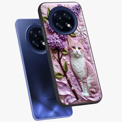 Lavender Cat Whimsy Glass Case displayed in angled mockup highlighting playful feline illustration with pastel lavender aesthetic.