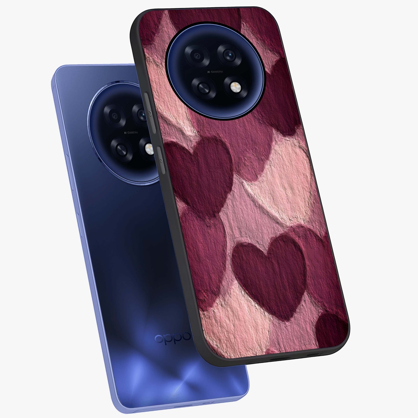Layered Paper Hearts Glass Case displayed in angled mockup highlighting creative paper craft heart design with romantic aesthetic.