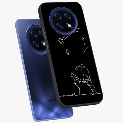 Line Art Girl With Shooting Stars Glass Case displayed in angled mockup highlighting elegant line art design with dreamy star aesthetic.
