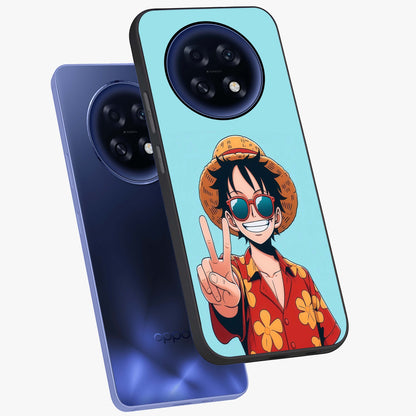 Luffy Summer Anime Vibe Glass Case displayed in angled mockup highlighting energetic anime illustration with summer vibe aesthetic.