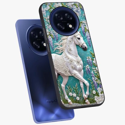 Majestic Floral Stallion Glass Case displayed in angled mockup highlighting majestic stallion illustration with elegant floral aesthetic.