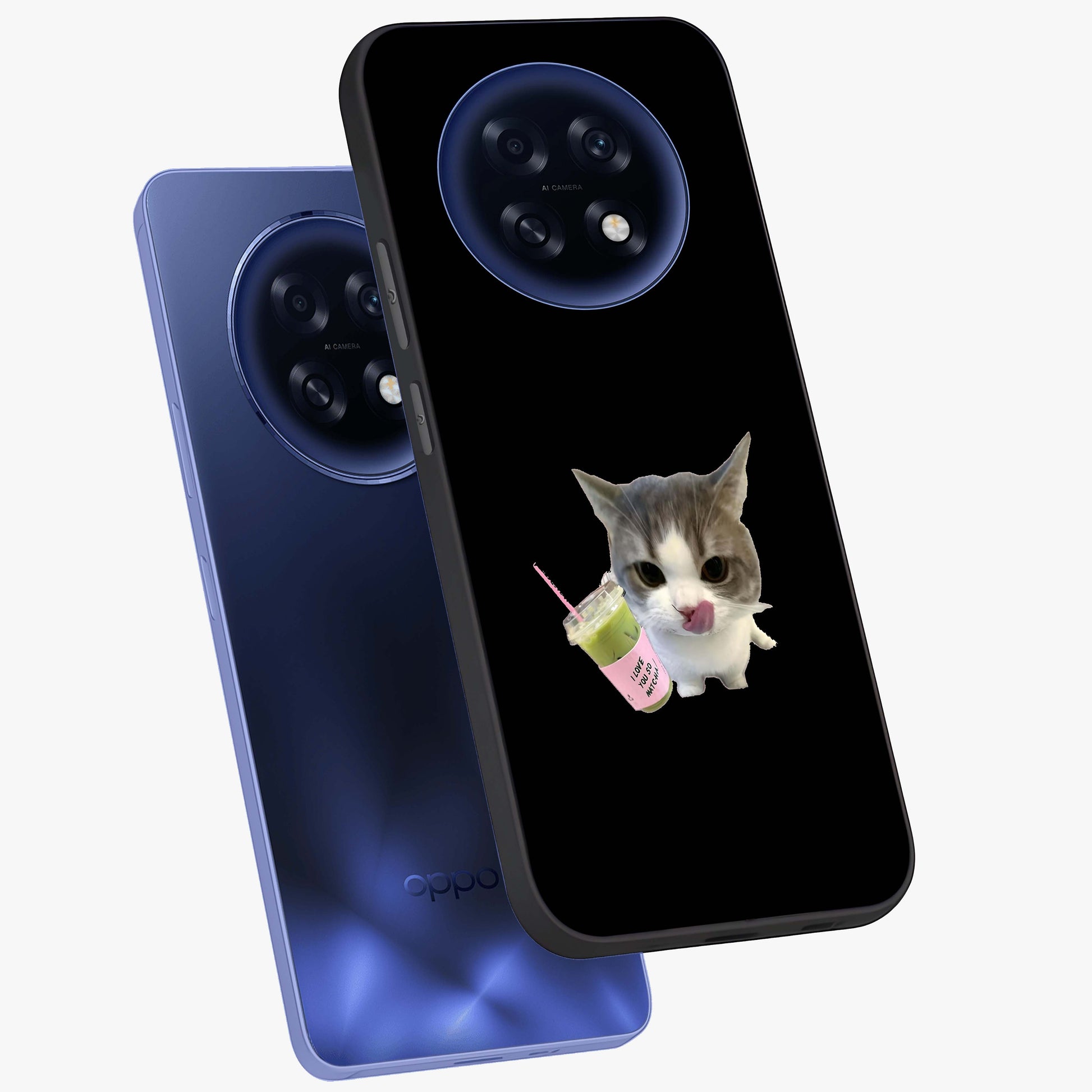 Matcha Cat Style Glass Case displayed in angled mockup highlighting playful feline design with pastel matcha aesthetic.