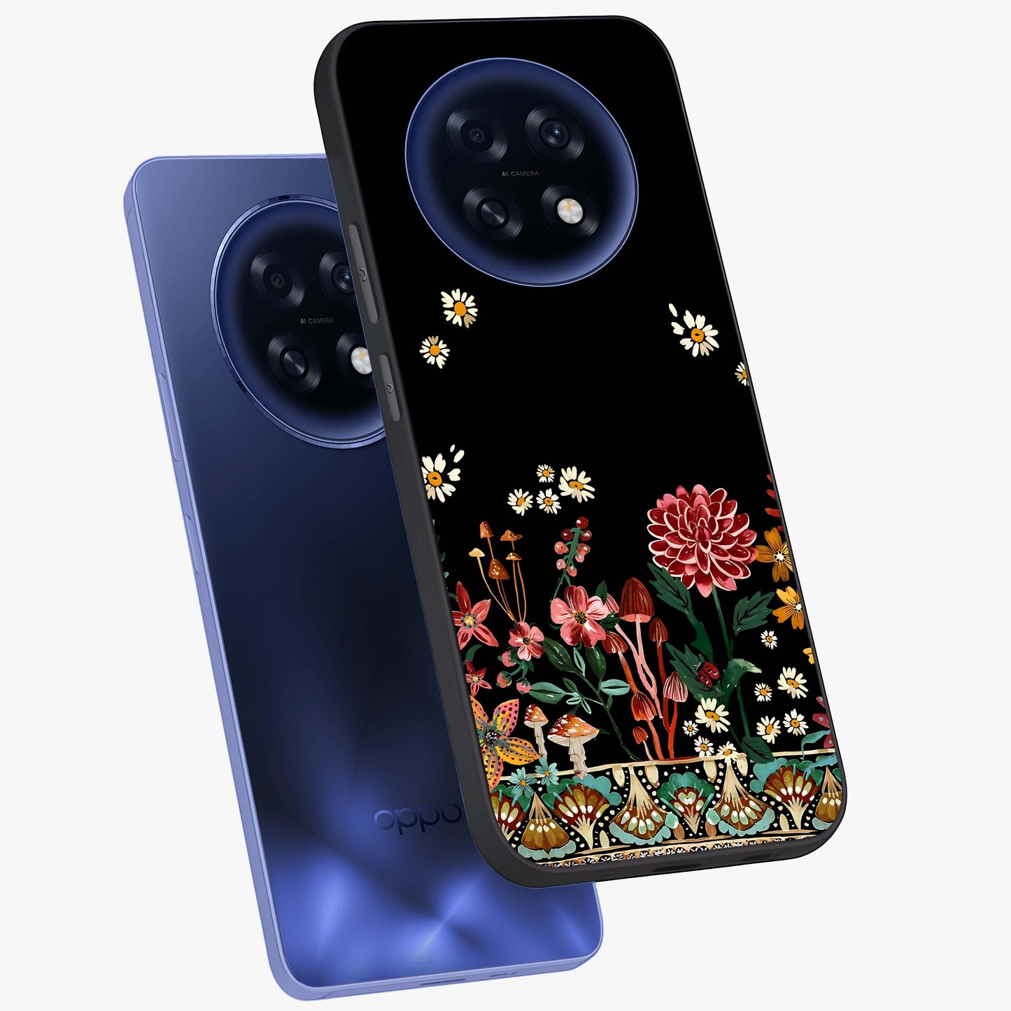 Midnight Bloom Pattern Glass Case displayed in angled mockup highlighting elegant flower design with midnight aesthetic style.