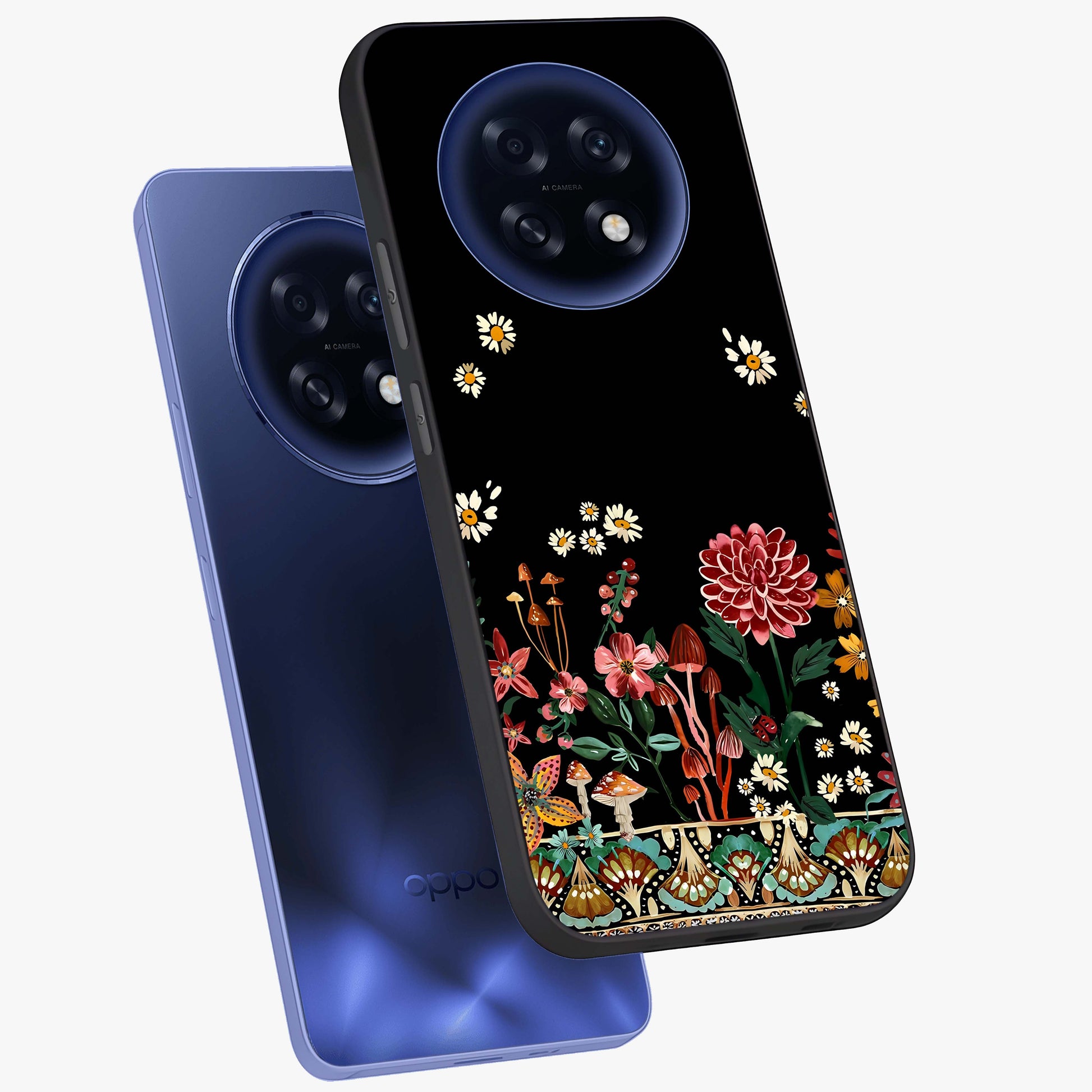 Midnight Bloom Pattern Glass Case displayed in angled mockup highlighting elegant flower design with midnight aesthetic style.