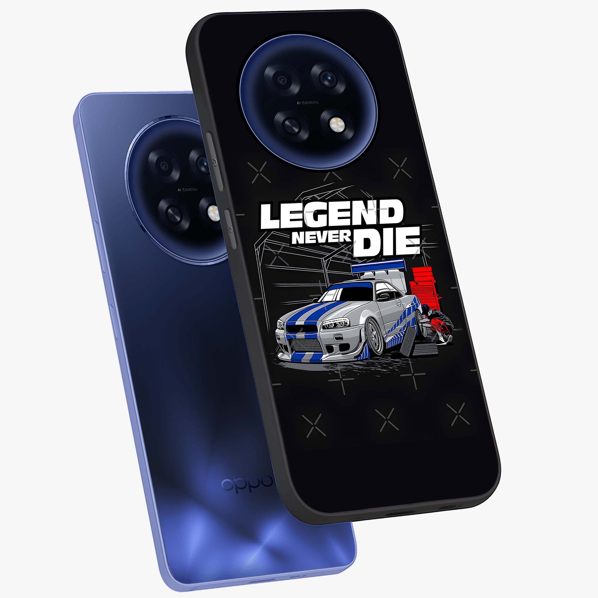 Midnight Racing Legacy Glass Case displayed in angled mockup highlighting dynamic automotive design with bold midnight aesthetic.