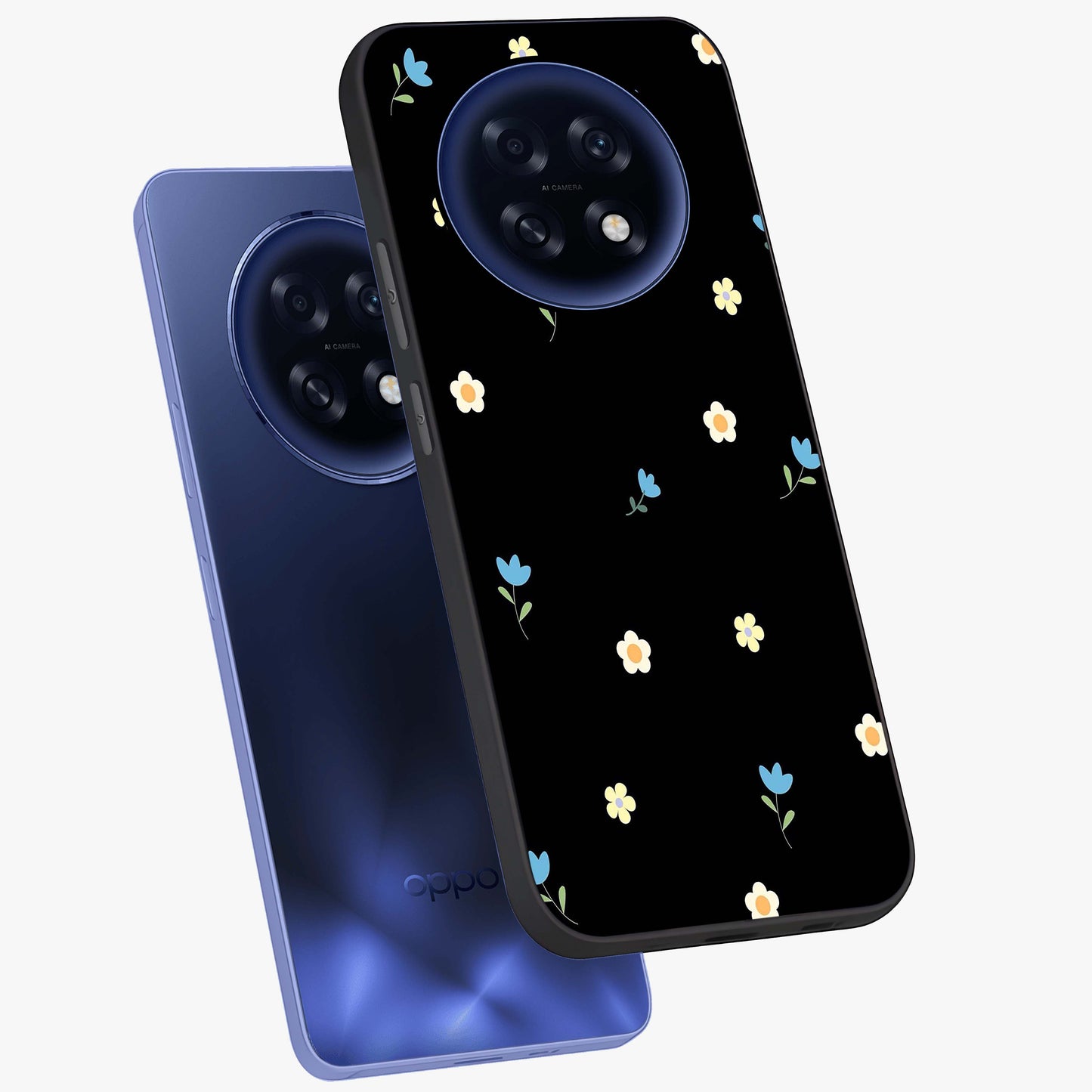 Minimal Petal Whispers Glass Case displayed in angled mockup highlighting delicate petal design with clean minimal aesthetic.