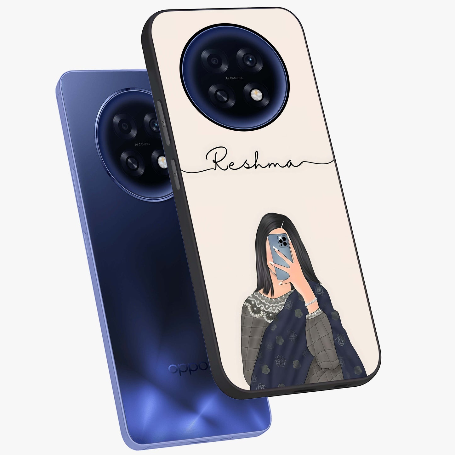 Mirror Mood Muse With Custom Name Glass Case displayed in angled mockup highlighting aesthetic mirror inspired design with custom name feature.
