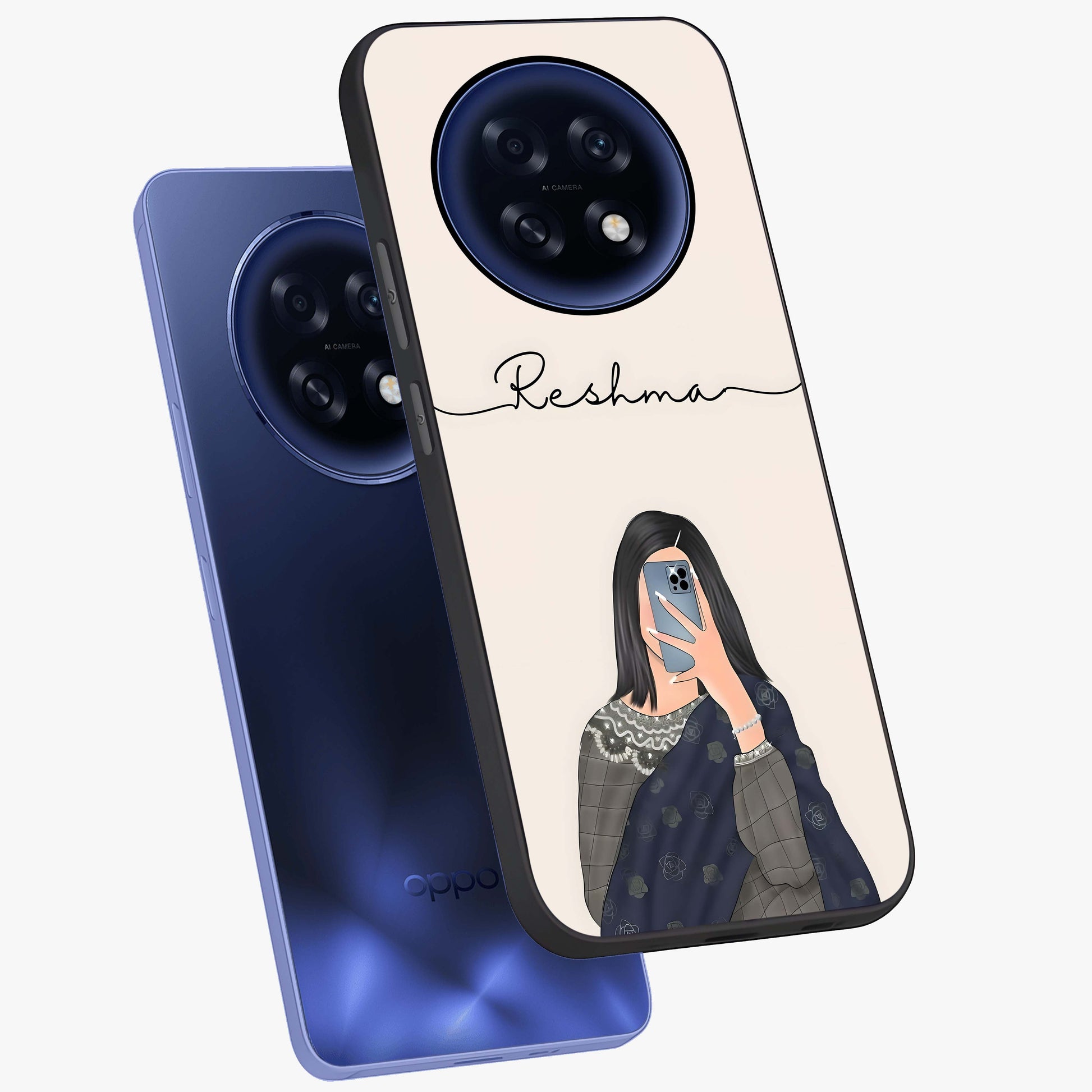 Mirror Mood Muse With Custom Name Glass Case displayed in angled mockup highlighting aesthetic mirror inspired design with custom name feature.