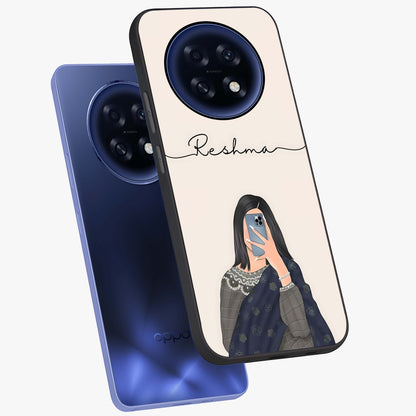 Mirror Mood Muse With Custom Name Glass Case displayed in angled mockup highlighting aesthetic mirror inspired design with custom name feature.