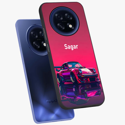 Neon Pink Porsche Glass Case displayed in angled mockup highlighting sleek neon pink car design with racing aesthetic.