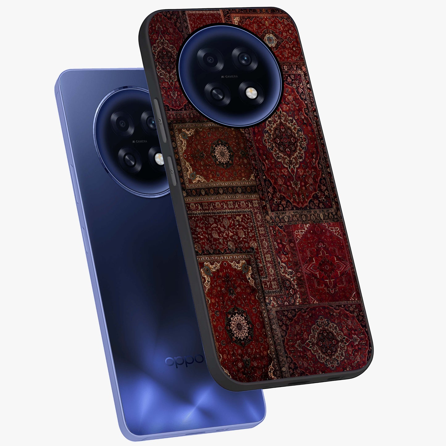 Persian Velvet Tale Glass Case displayed in angled mockup highlighting ornate textile inspired design with royal aesthetic.