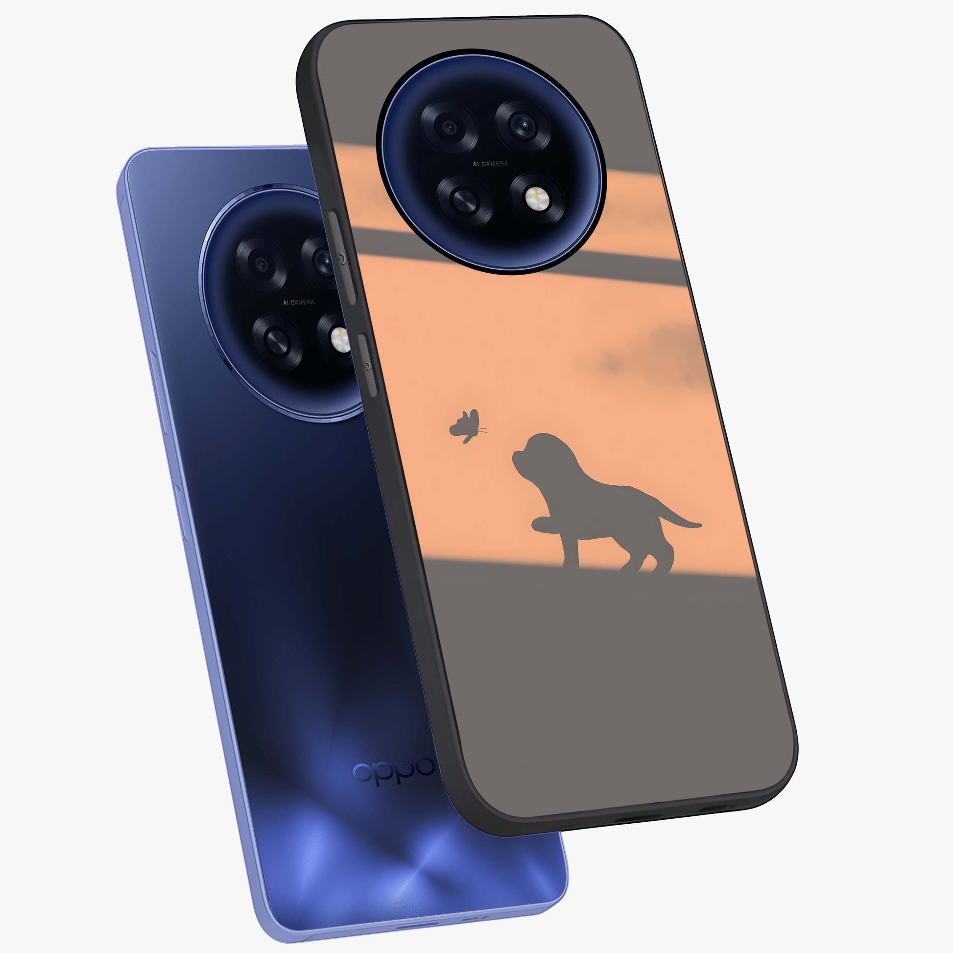 Puppy Shadow Art Glass Case displayed in angled mockup highlighting playful dog illustration with artistic shadow aesthetic.