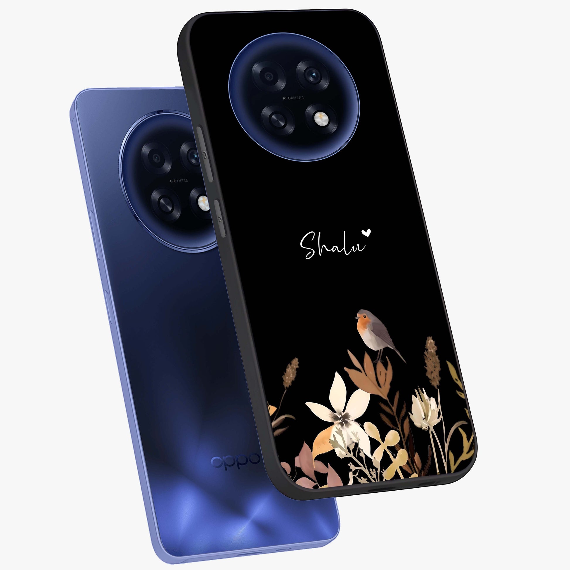 Quiet Garden Tune Custom Name Glass Case displayed in angled mockup highlighting delicate floral garden design with custom name feature.