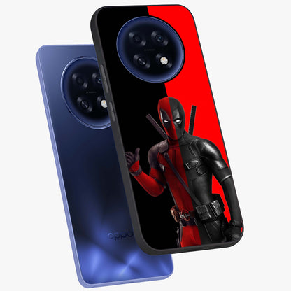 Red & Black Deadpool Theme Glass Case displayed in angled mockup highlighting vibrant superhero style illustration with action aesthetic.