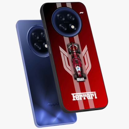 Red Ferrari F1 Vertical Glass Case displayed in angled mockup highlighting high speed racing design with bold automotive aesthetic.