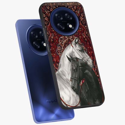 Regal Stallion Tapestry Glass Case displayed in angled mockup highlighting royal stallion design with decorative heritage aesthetic.