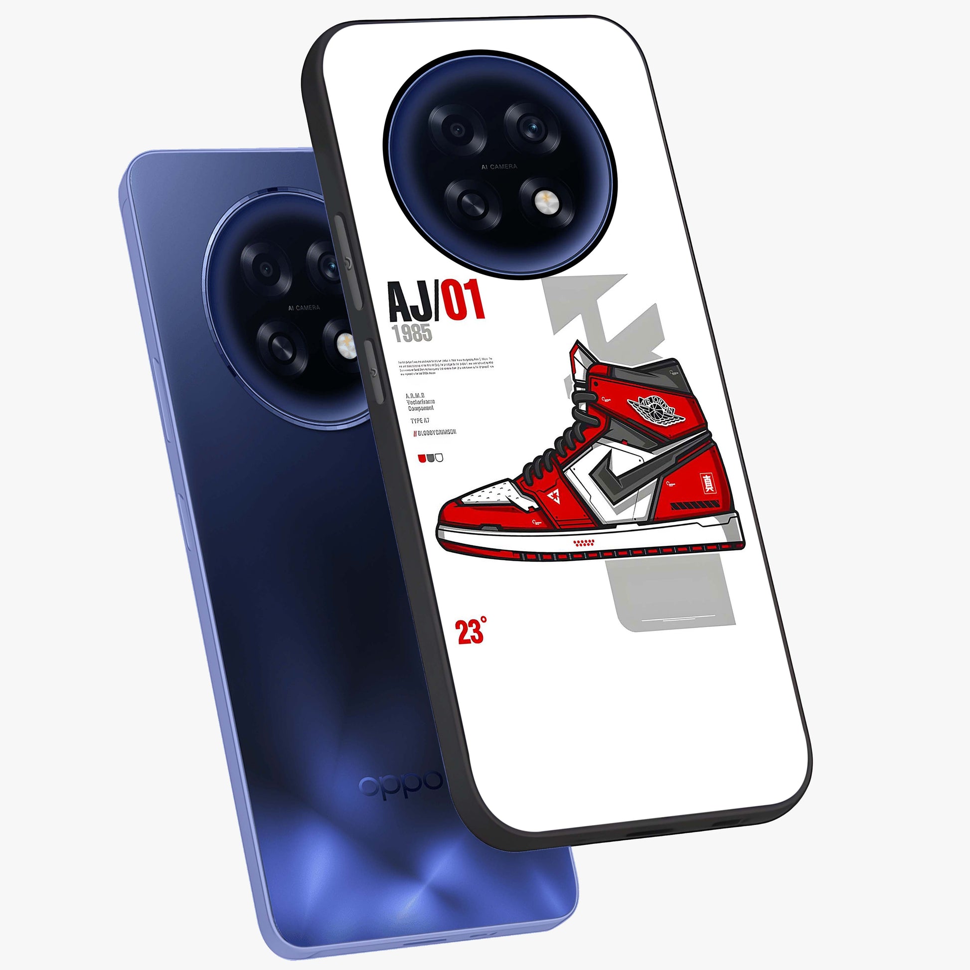 Retro Sneaker Blueprint Glass Case displayed in angled mockup highlighting detailed shoe design with sporty retro aesthetic.