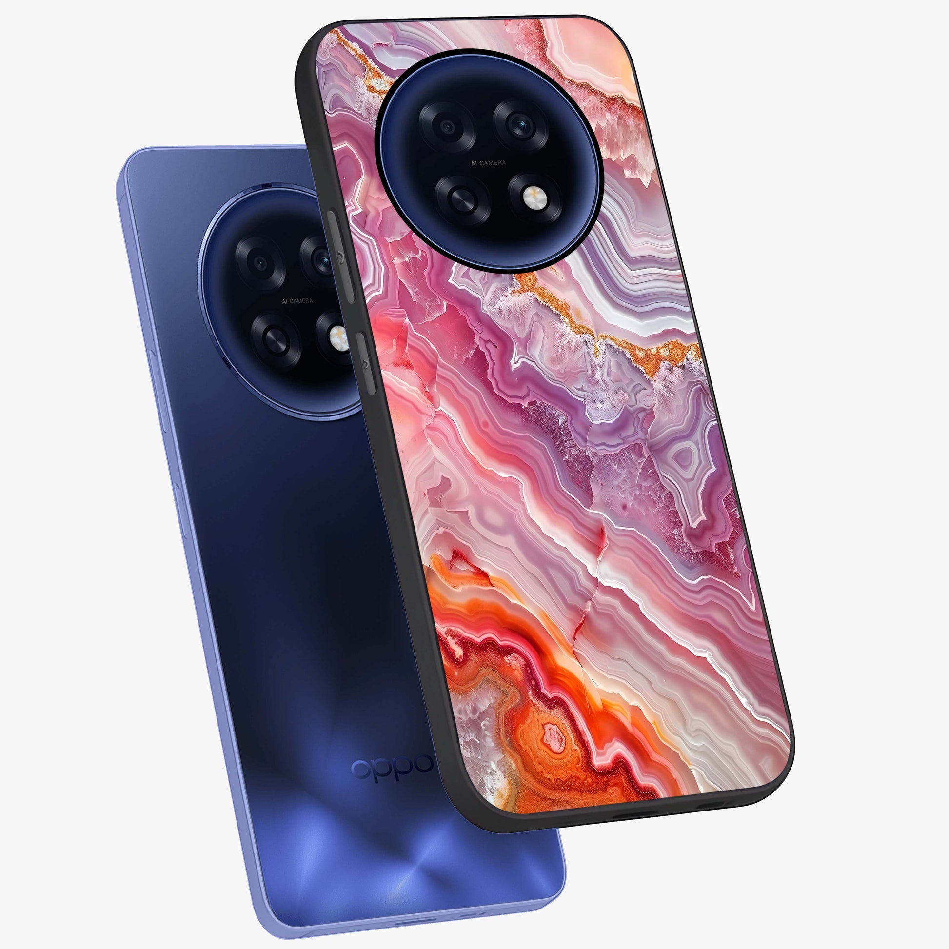 Rose Quartz Marble Glass Case displayed in angled mockup highlighting elegant marble pattern with soft aesthetic style.
