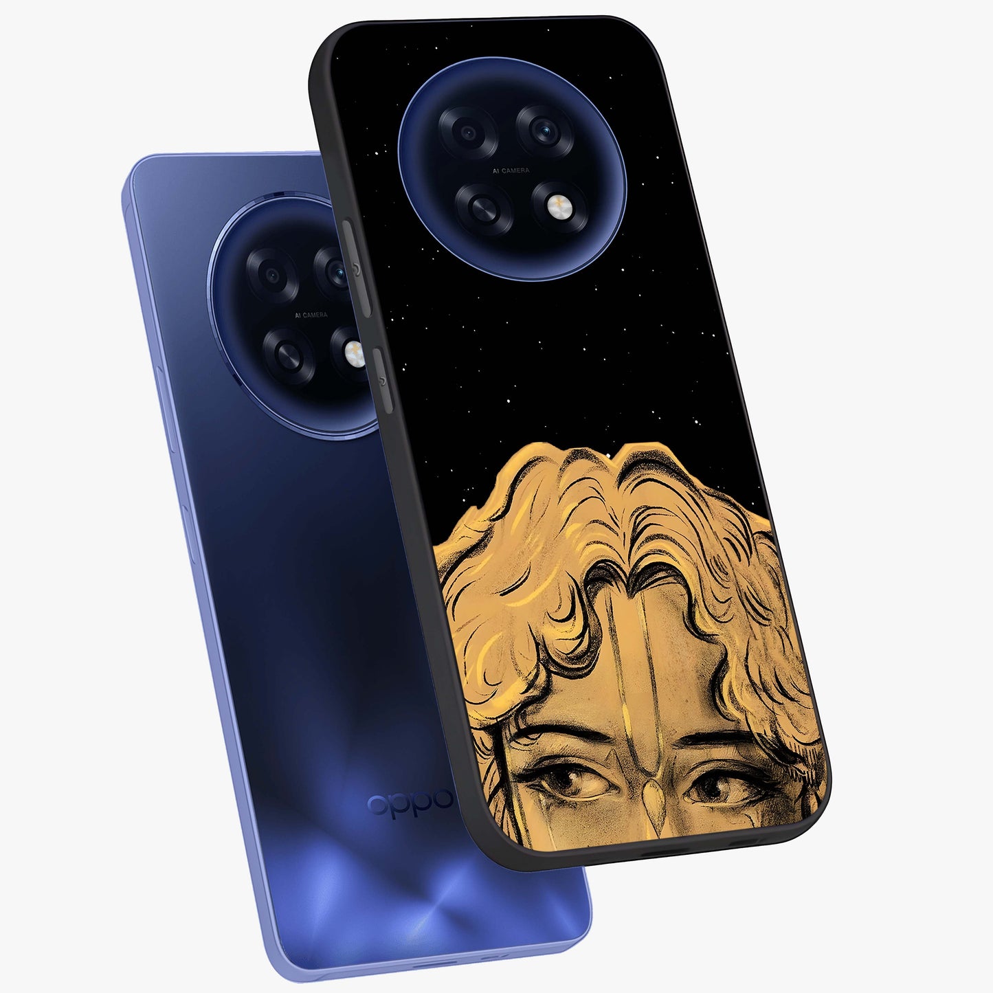 Shri Krishna Art Glass Case displayed in angled mockup highlighting spiritual Krishna illustration with divine aesthetic.