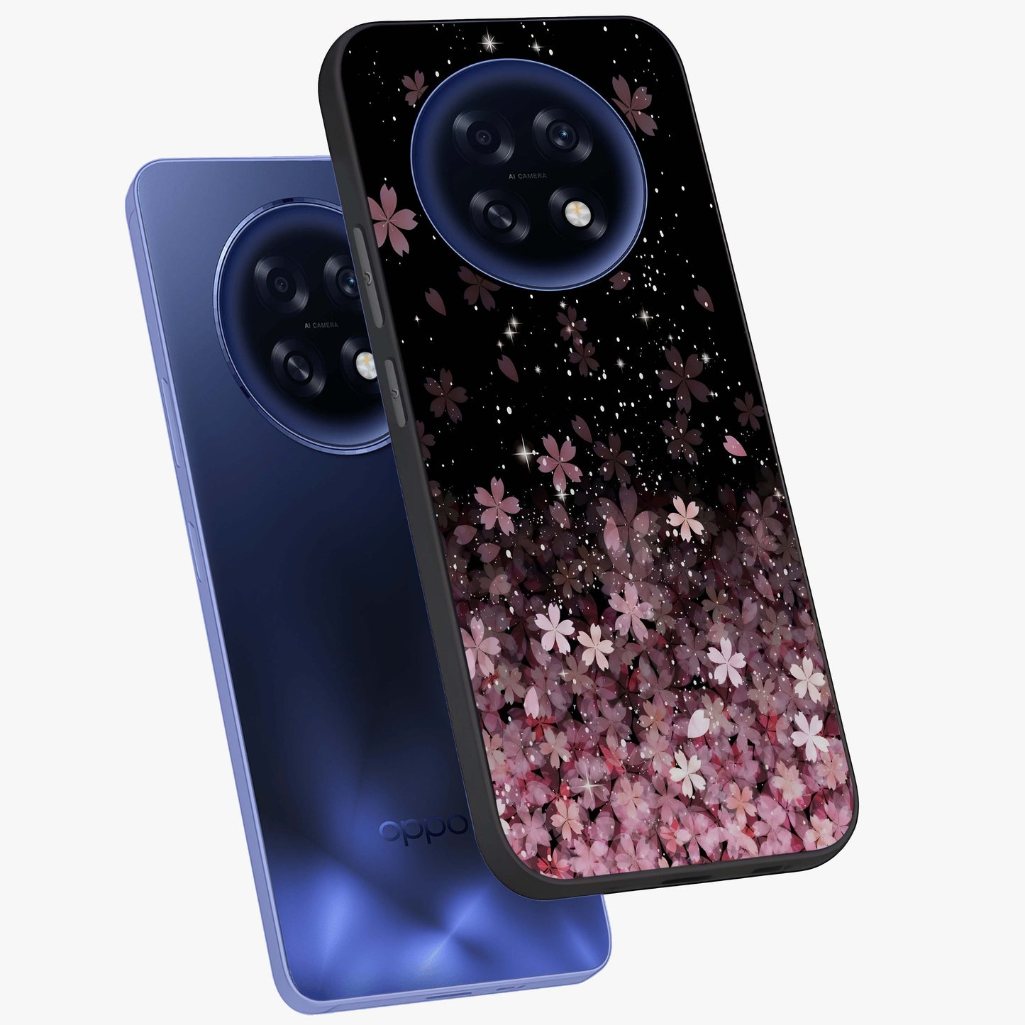 Small Starry Flowers Glass Case displayed in angled mockup highlighting tiny flower pattern with celestial aesthetic style.