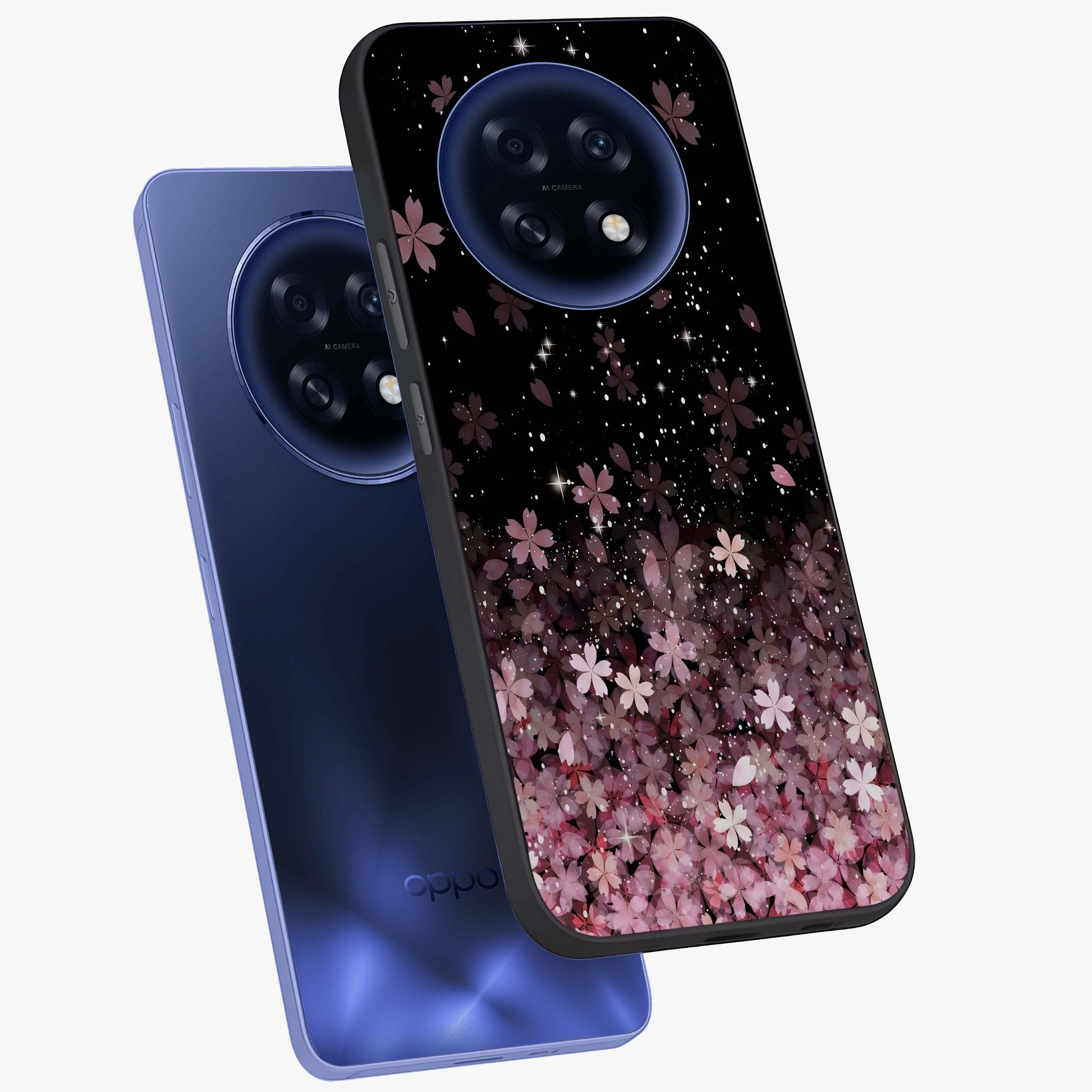Small Starry Flowers Glass Case displayed in angled mockup highlighting tiny flower pattern with celestial aesthetic style.