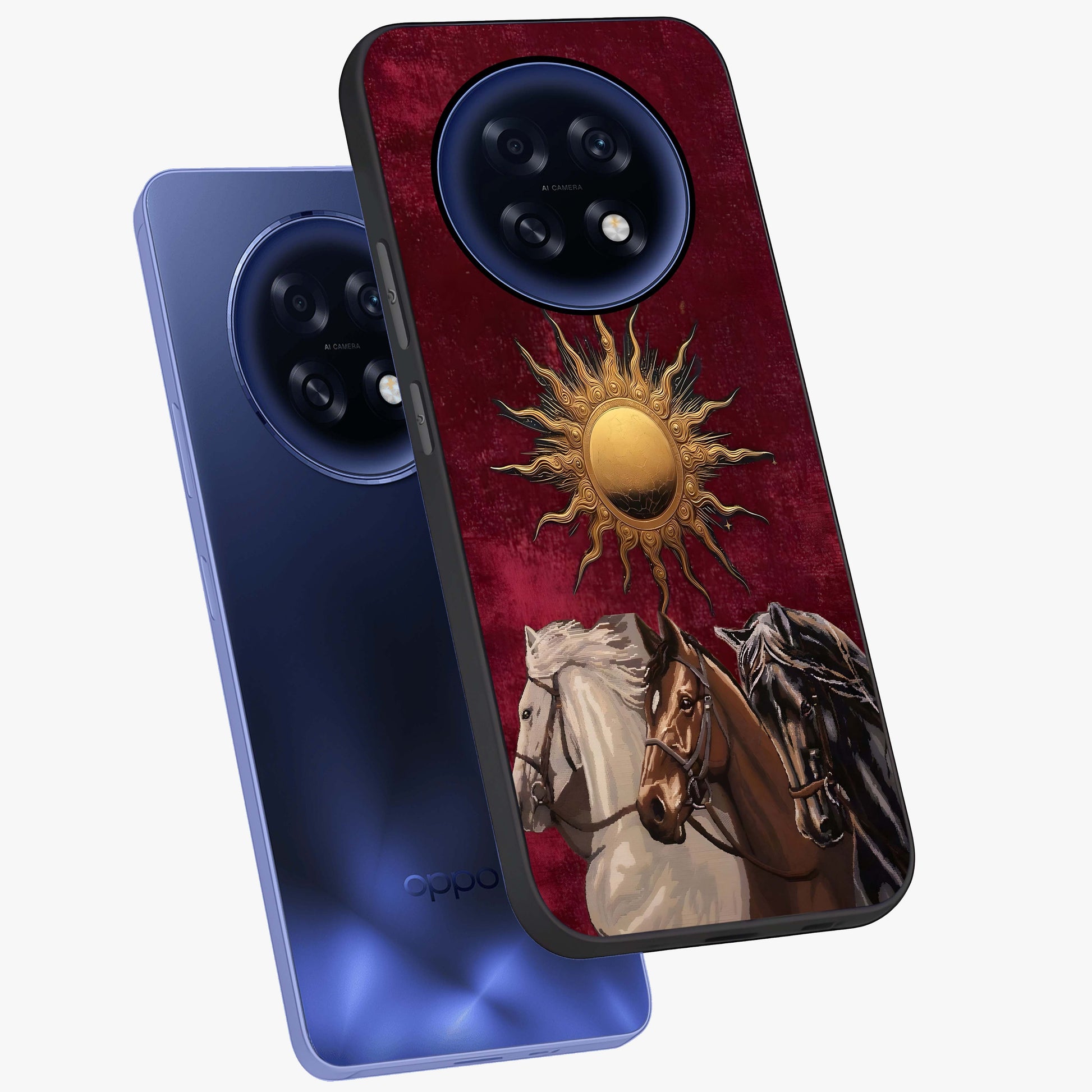 Solar Riders Glass Case displayed in angled mockup highlighting powerful rider illustration with radiant solar aesthetic.