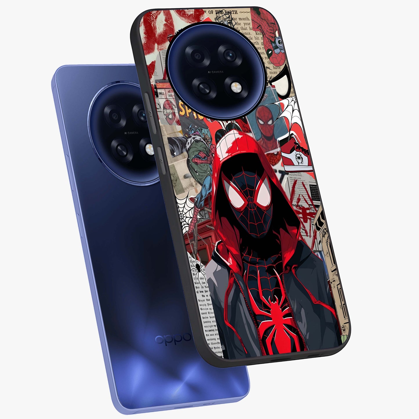 Spider Collage Street Glass Case displayed in angled mockup highlighting dynamic street style collage design with comic aesthetic.