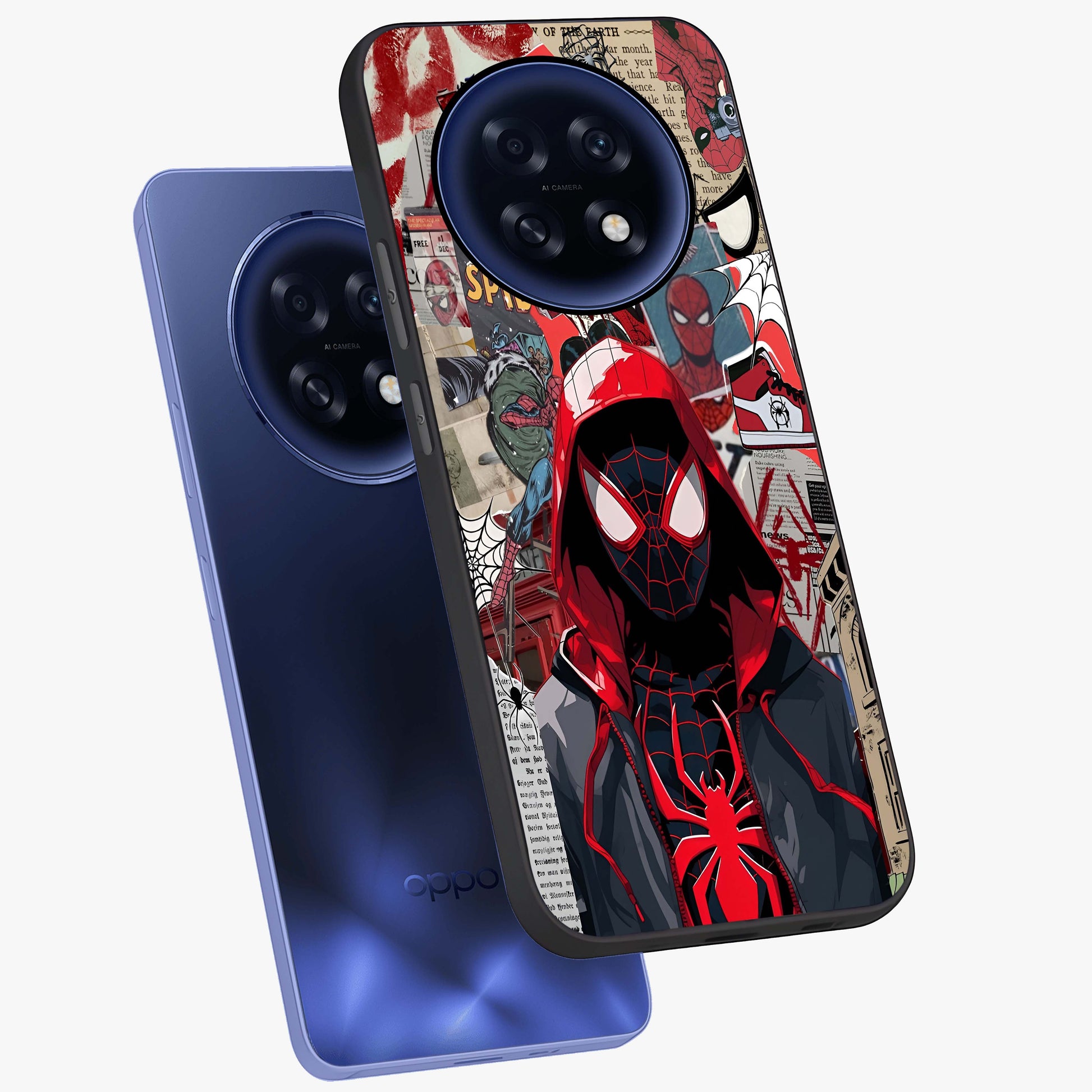 Spider Collage Street Glass Case displayed in angled mockup highlighting dynamic street style collage design with comic aesthetic.