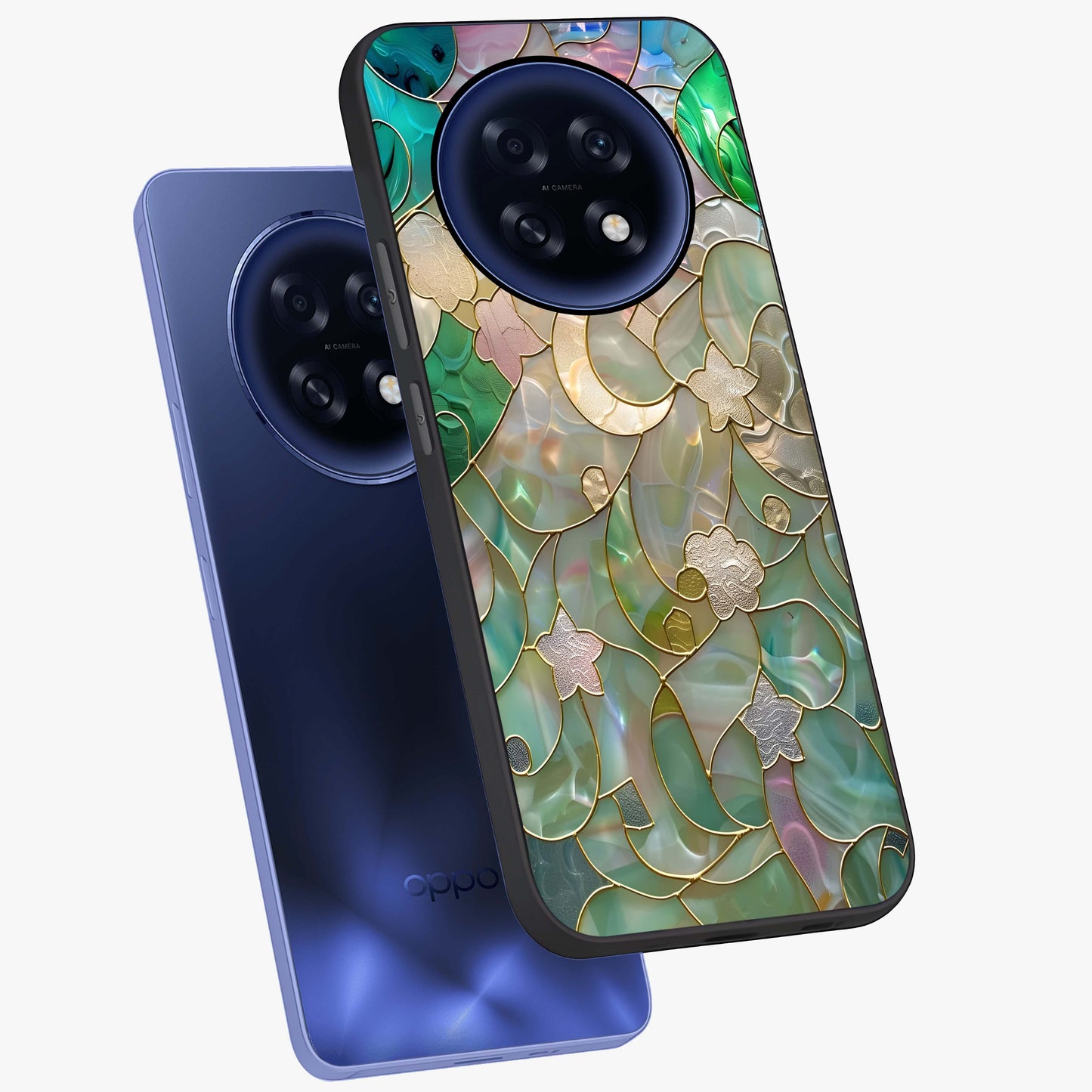 Stained Sunrise Glow Glass Case displayed in angled mockup highlighting radiant sunrise design with artistic aesthetic style.