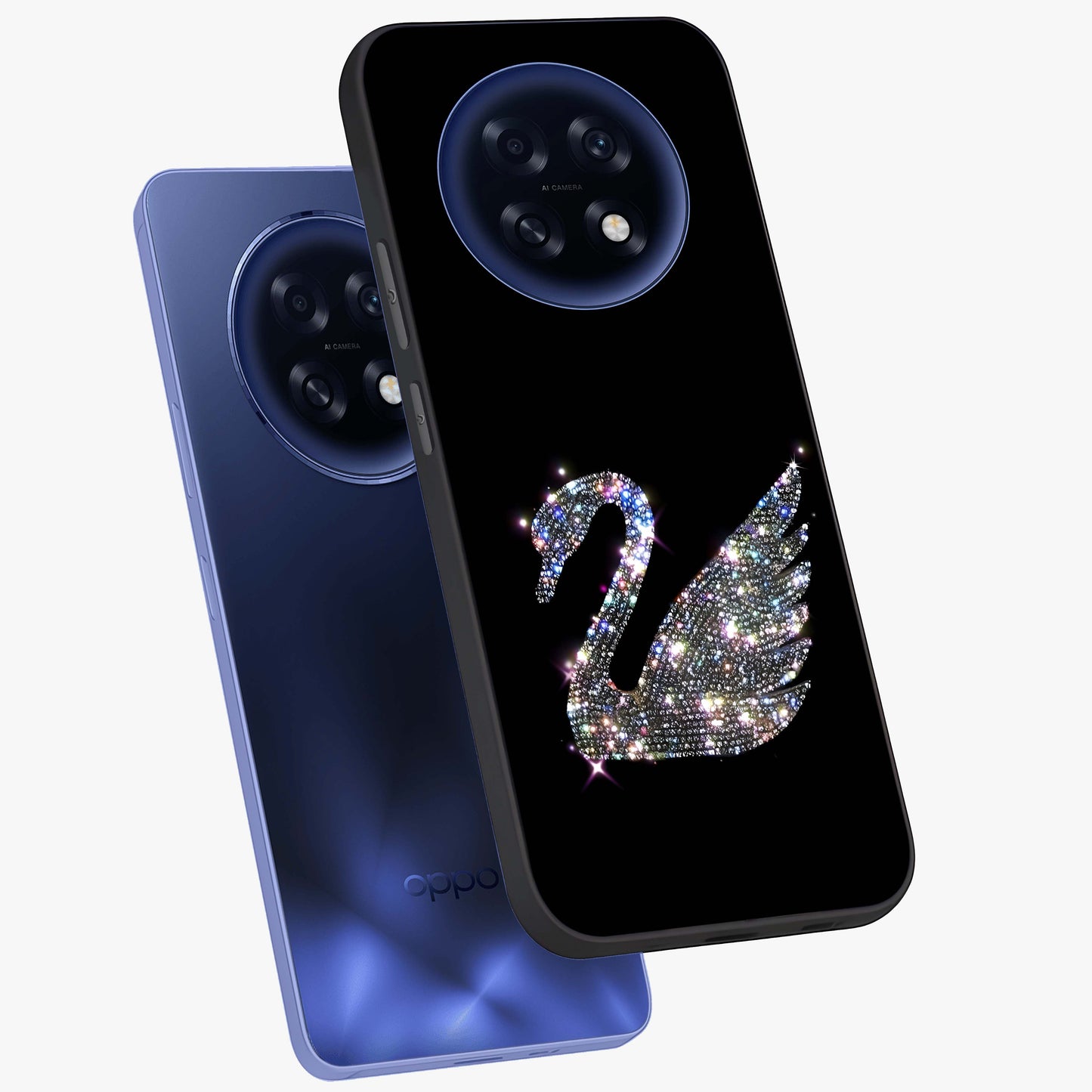 Starlit Swan Grace Glass Case displayed in angled mockup highlighting elegant swan illustration with dreamy celestial aesthetic.