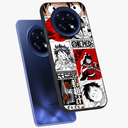 Strawhat Chaos Panels Glass Case displayed in angled mockup highlighting vibrant anime collage design with action aesthetic.