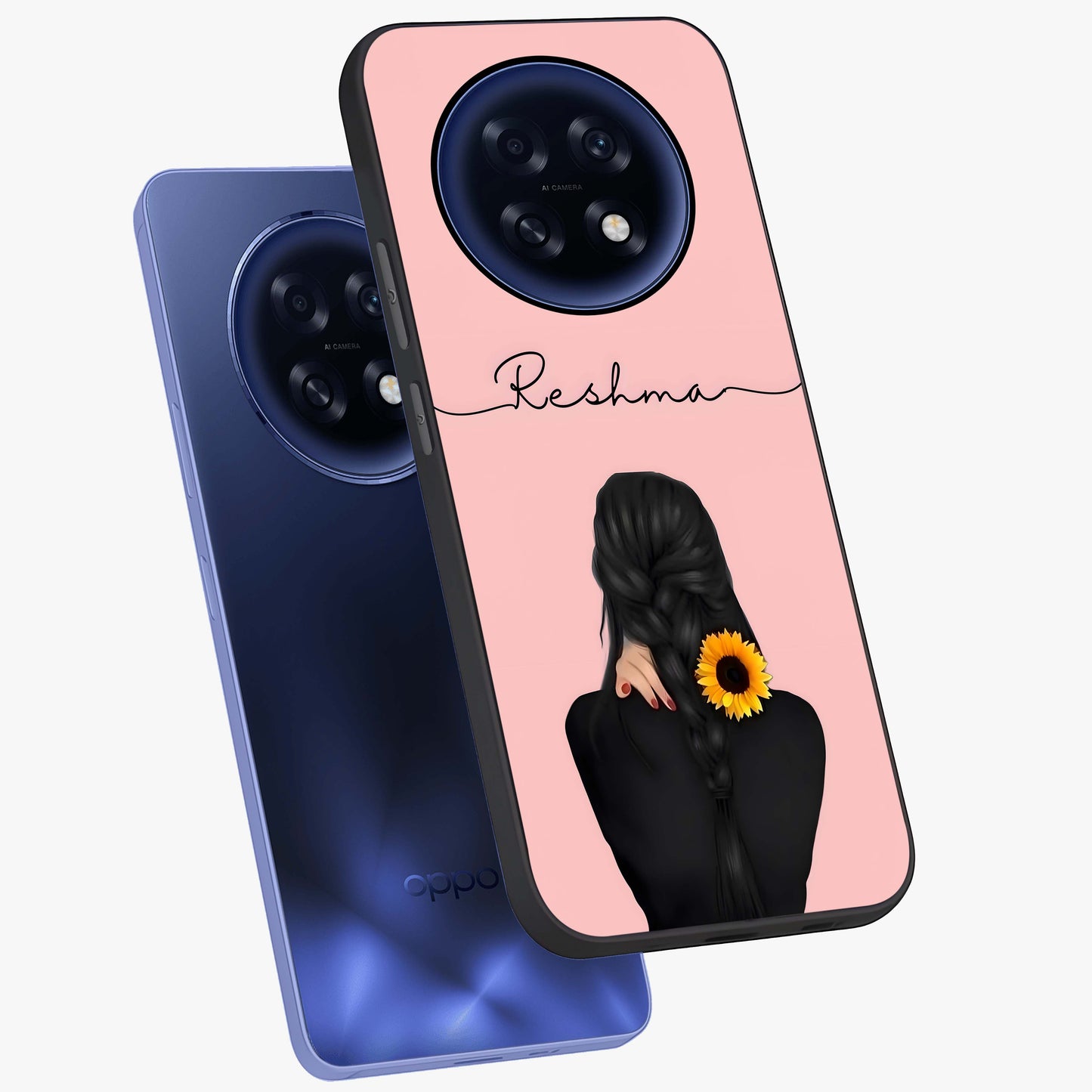 Sunflower Braid Beauty With Custom Name Glass Case displayed in angled mockup highlighting elegant sunflower design with custom name feature.