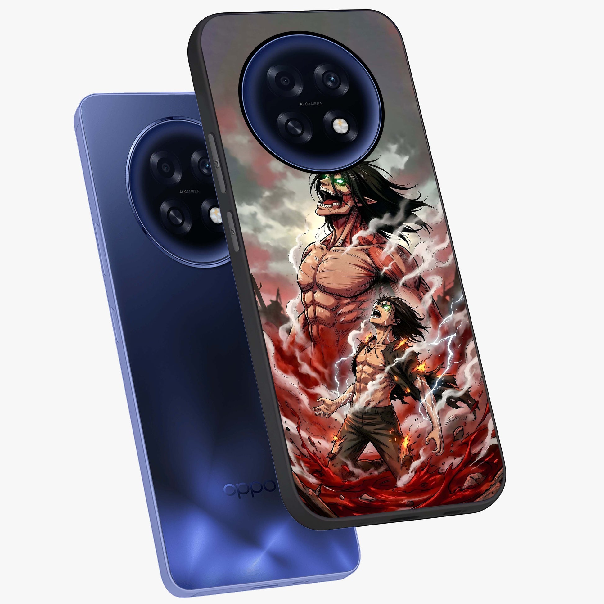 Titan Awakening Fury Glass Case displayed in angled mockup highlighting dramatic giant warrior design with bold anime aesthetic.