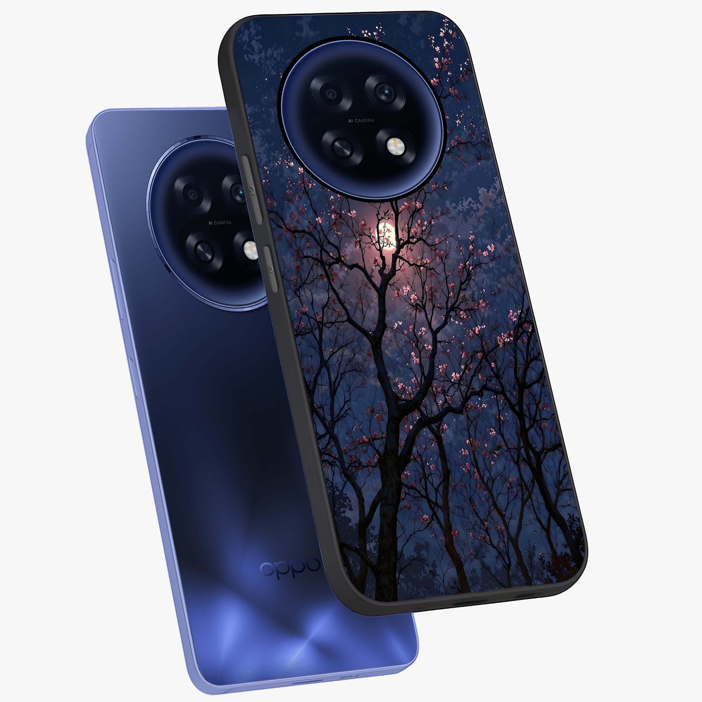 Twilight Sakura Serenade Glass Case displayed in angled mockup highlighting delicate sakura flower design with dreamy aesthetic.